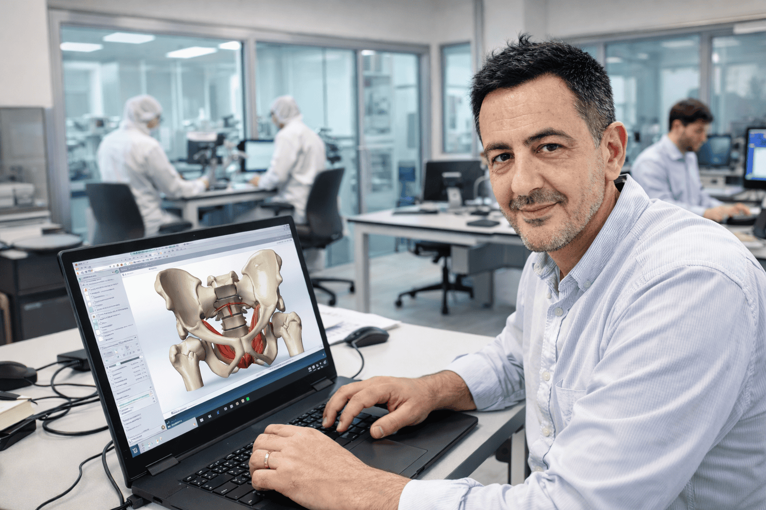 Surgeon working on 3D pelvic model for surgical planning at Insight Surgery.